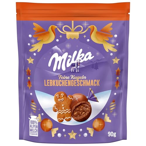 Milka Feine Kugeln Lebkuchen-Geschmack 1 x 90g I Weihnachtsschokolade Einzelpackung I Adventskalender Schokolade I Süßigkeiten zu Weihnachten aus 100% Alpenmilch Schokolade von Milka