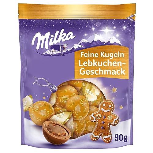 Milka Feine Kugeln Lebkuchen-Geschmack 1 x 90g I Weihnachtsschokolade Einzelpackung I Adventskalender Schokolade I Süßigkeiten zu Weihnachten aus 100% Alpenmilch Schokolade von Milka