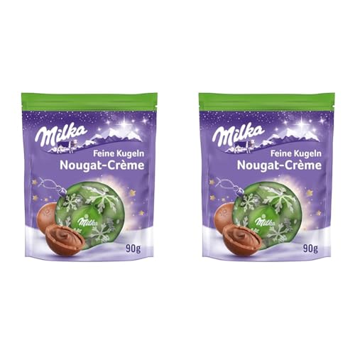 Milka Feine Kugeln Nougat-Créme 1 x 90g I Weihnachtsschokolade Einzelpackung I Adventskalender Schokolade I Süßigkeiten zu Weihnachten aus 100% Alpenmilch Schokolade (Packung mit 2) von Milka