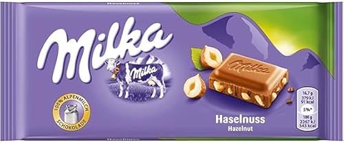 Milka Ganze Haselnüsse 1 x 100g I Alpenmilch-Schokolade I mit ganzen Haselnüssen I Milka Nuss-Schokolade aus 100% Alpenmilch I Tafelschokolade von Milka