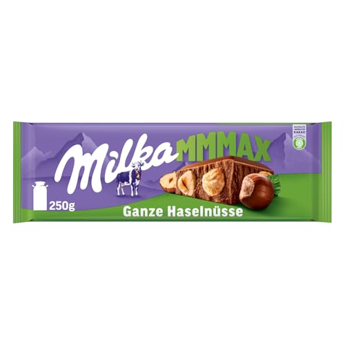 Milka Ganze Haselnüsse 1 x 250g I Großtafel I Alpenmilch-Schokolade I mit ganzen Haselnüssen I Milka Nuss-Schokolade aus 100% Alpenmilch I Tafelschokolade von Milka