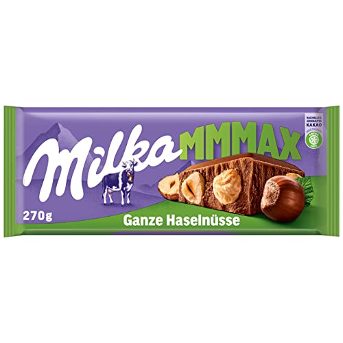 Milka Ganze Haselnüsse 1 x 270g I Großtafel I Alpenmilch-Schokolade I mit ganzen Haselnüssen I Milka Nuss-Schokolade aus 100% Alpenmilch I Tafelschokolade (Packung mit 10) von Milka