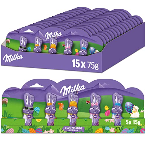 Milka Hasenbande 15 x 5er Pack (5 x 15g) I Osterschokolade Großpackung I Mini-Osterhasen Schokolade aus 100% Alpenmilch von Milka