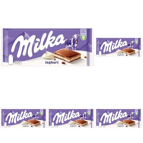 Milka Joghurt 1 x 100g I Alpenmilch-Schokolade I mit Joghurt-Créme-Füllung I Milka Schokolade aus 100% Alpenmilch I Tafelschokolade (Packung mit 5) von Milka