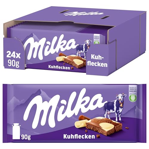 Milka Kuhflecken Alpenmilch Schokolade, Zartschmelzend und Lustig, 24x 90g Packung von Milka