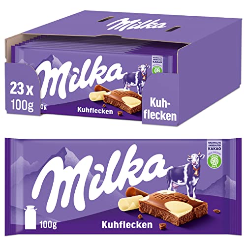 Milka Kuhflecken Tafel 23 x 100g, Schokoladentafel mit Kuhflecken aus weißer Schokolade, Noch schokoladiger von Milka