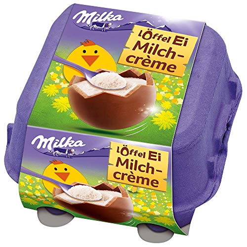 Milka Löffel-Ei Milchcrème 1 x 136g, Schokoeier aus Alpenmilch Schokolade mit Milchcrème zum Löffeln von Milka