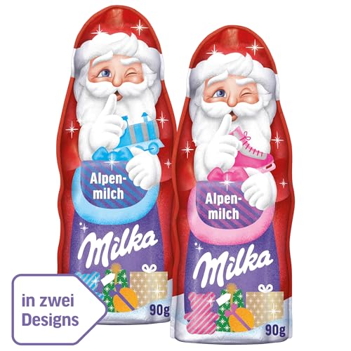 Milka Mein Lieblings-Weihnachtsmann 1 x 90g, Alpenmilch Schokolade, Zwei zufällige Designs von Milka