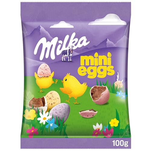 Milka Mini Eggs 1 x 100g I Dragierte Osterschokolade Einzelpackung I für das Osternest und zum Verstecken I Süßigkeiten zu Ostern aus 100% Alpenmilch Schokolade von Milka