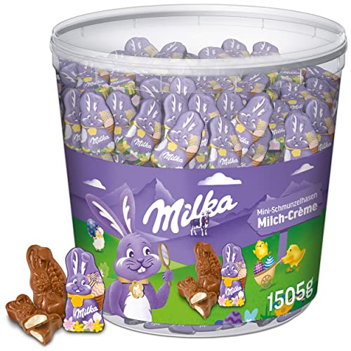 Milka Mini Schmunzelhasen 1 x 1.505g I Osterschokolade Großpackung I gefüllt mit Milchcréme I Süßigkeiten zu Ostern aus 100% Alpenmilch Schokolade von Milka