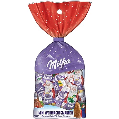 Milka Mini Weihnachtsmänner 1 x 120g I Weihnachtsschokolade Einzelpackung I Adventskalender Schokolade I Mix aus 3 Sorten I Süßigkeiten zu Weihnachten aus 100% Alpenmilch Schokolade von Milka