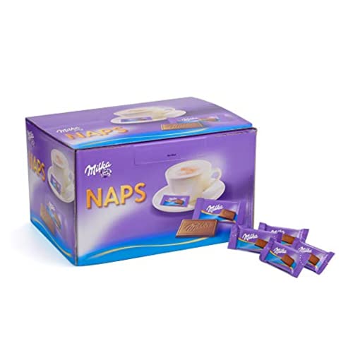 Milka Naps Alpenmilch 1 x 1,702kg, Zartschmelzende Mini-Schokoladentäfelchen aus feiner Alpenmilchschokolade, Dose von Milka