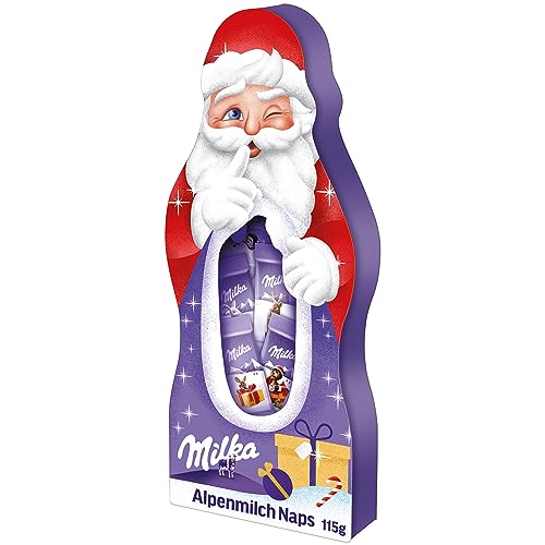 Milka Naps Weihnachtsmann 1 x 115g I Weihnachtsschokolade Einzelpackung I Gefüllt mit Mini Schoko-Täfelchen I Süßigkeiten zu Weihnachten aus 100% Alpenmilch Schokolade von Milka