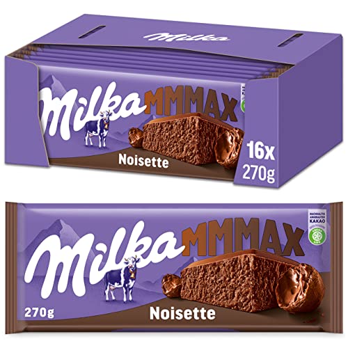 Milka Noisette 16 x 270g Großtafel, Zartschmelzende Schokoladentafel mit cremig-nussiger Noisette von Milka