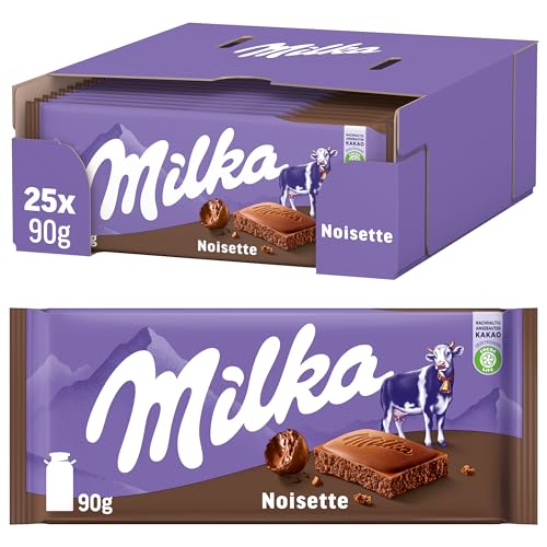 Milka Noisette Schokoladentafel, Milchschokolade mit Haselnusspaste, Ideal zum Teilen, 25er Pack (25 x 90g) von Milka