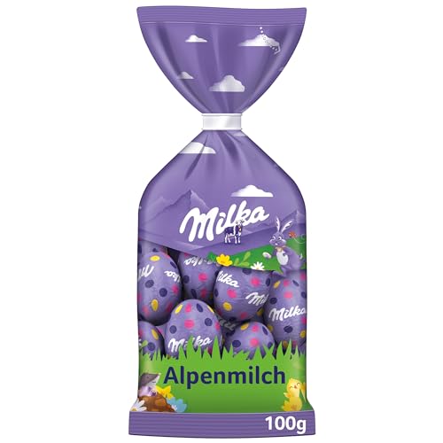 Milka Ostereier Alpenmilch 1 x 100g I Osterschokolade Einzelpackung I für das Osternest und zum Verstecken I Süßigkeiten zu Ostern aus 100% Alpenmilch Schokolade von Milka