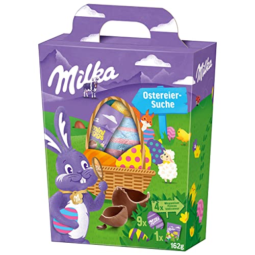 Milka Ostereiersuche Mix 1 x 162g I Osterschokolade Einzelpackung I für das Osternest und zum Verstecken I Süßigkeiten zu Ostern aus 100% Alpenmilch Schokolade von Milka