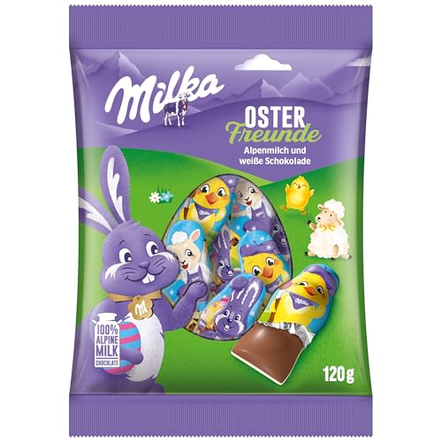 Milka Osterfreunde 1 x 120g I Osterschokolade Einzelpackung I Ostergeschenk Schokolade Vollmilch & Weiß I Süßigkeiten zu Ostern aus 100% Alpenmilch Schokolade von Milka