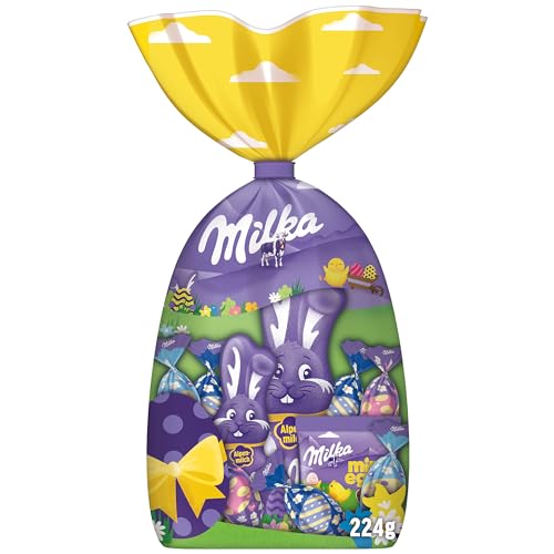 Milka Ostermischung 1 x 224g I Oster Schokolade Mix-Beutel I Ostergeschenk Schokolade I Süßigkeiten zu Ostern aus 100% Alpenmilch Schokolade I Einzelpackung von Milka