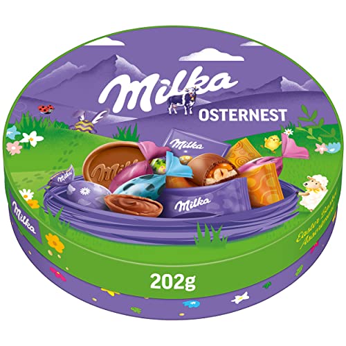 Milka Osternest 1 x 202g I Osterschokolade Einzelpackung I 19-teilig I Ostergeschenk Schokolade I Süßigkeiten zu Ostern aus 100% Alpenmilch Schokolade von Milka