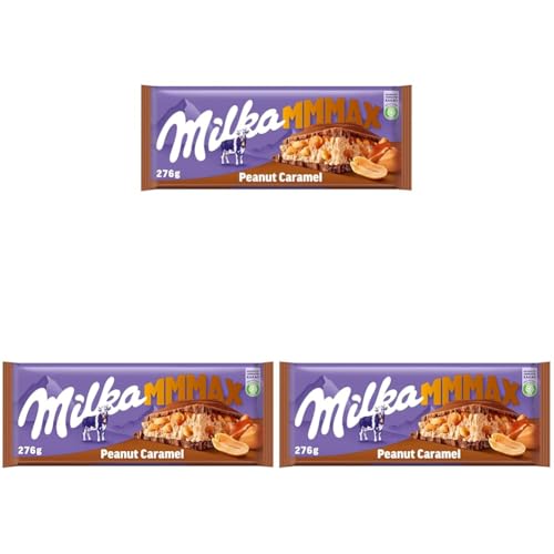 Milka Peanut Caramel 1 x 276g I Großtafel I Alpenmilch-Schokolade I mit Karamell, Erdnüssen und Knusper-Reis I Milka Nuss-Schokolade aus 100% Alpenmilch I Tafelschokolade (Packung mit 3) von Milka