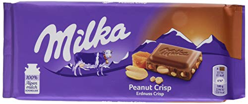 Milka Peanut Crisp – Zartschmelzende Schokolade mit Erdnüssen, Karamellstücken und Cornflakes – 24 x 90 g von Milka