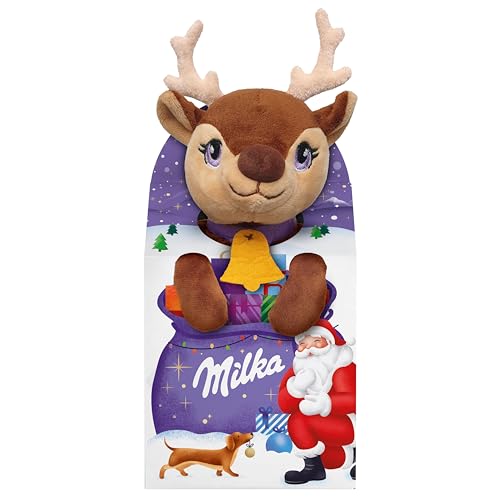 Milka Plüschtier Magic Mix 1 x 96g, Kuscheltier und Weihnachtsschokolade, drei zufällige Designs von Milka