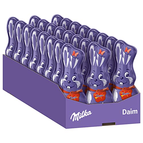 Milka Schmunzelhase Daim 24 x 45g I Osterschokolade Großpackung I mit Mandel-Karamell-Stückchen I Osterhasen Schokolade aus 100% Alpenmilch von Milka