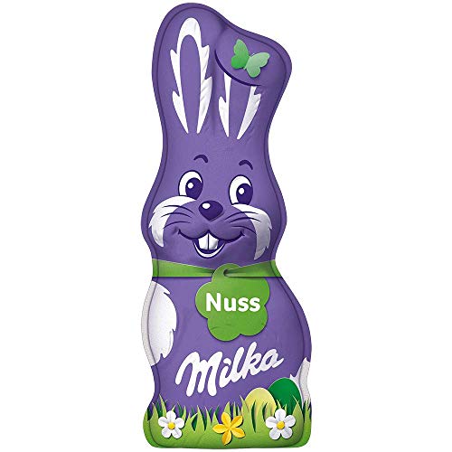 Milka Schmunzelhase Nuss 1 x 95g, Schokoladenhase aus Alpenmilch Schokolade mit Haselnüssen von Milka