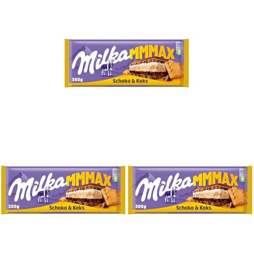 Milka Schoko & Keks 1 x 300g I Großtafel I Alpenmilch-Schokolade I mit Milchcréme-Füllung und Keksen I Milka Schokolade aus 100% Alpenmilch I Tafelschokolade (Packung mit 3) von Milka