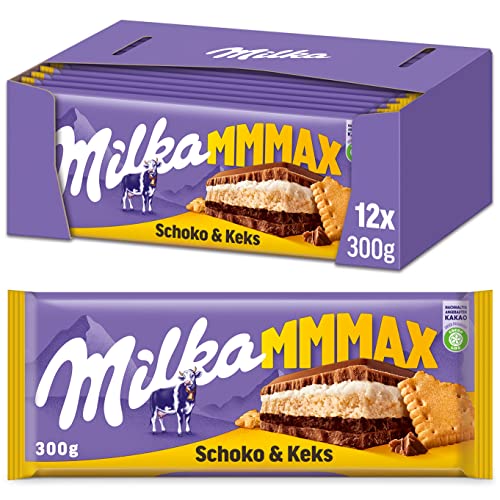 Milka Schoko und Keks 12 x 300g Großtafel, Zartschmelzende Schokoladentafel mit knusprigem Keks von Milka