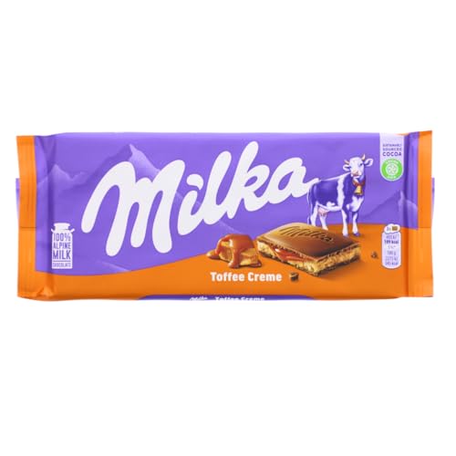 Milka Schokolade Toffee Creme Zartschmelzende Alpenmilch Schokolade 100g von Milka