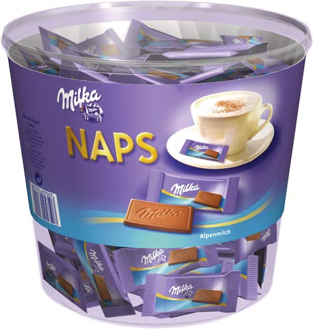 Milka Schokoladentäfelchen, NAPS, Alpenmilch, Klarsichtdose, 218 x 4,6 g (1 kg) von Milka