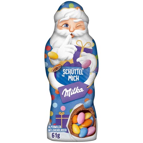 Milka Schüttel Mich Weihnachtsmann Alpenmilch 1 x 61g I Schoko Weihnachtsmann I Weihnachtsschokolade aus 100% Alpenmilch gefüllt mit Kakaolinsen von Milka