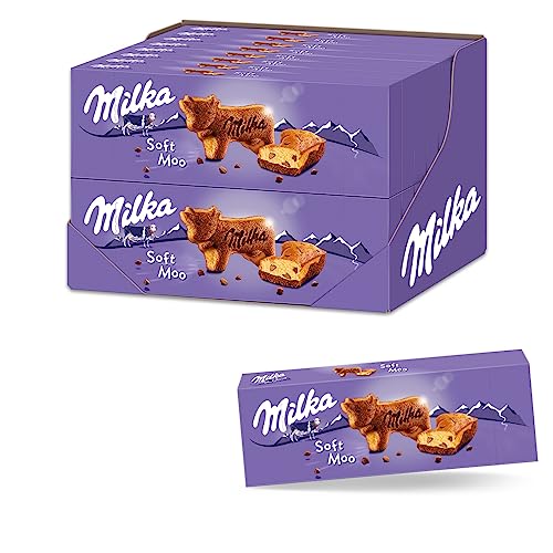 Milka Soft Moo 16 x 140g, Kleine Kuchen in Kuhform mit zarter Alpenmilch Schokoladenstückchen von Milka