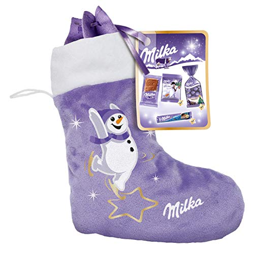 Milka Stiefel 1 x 196g, Milka Schokolade im Milka Weihnachtsstiefel, Zwei zufällige Designs von Milka