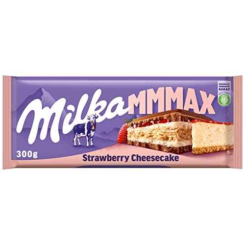 Milka Strawberry Cheesecake 1 x 300g I Großtafel mit Käsekuchen-Geschmack I Alpenmilch-Schokolade I mit Keks und fruchtiger Erdbeer-Füllung I Milka Schokolade aus 100% Alpenmilch I Tafelschokolade von Milka