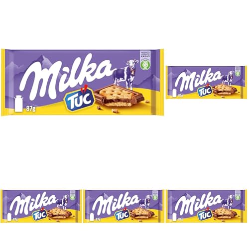 Milka TUC Cracker 1 x 87g I Alpenmilch-Schokolade I mit Mini-Salzcrackern I Milka Schokolade aus 100% Alpenmilch I Tafelschokolade (Packung mit 5) von Milka