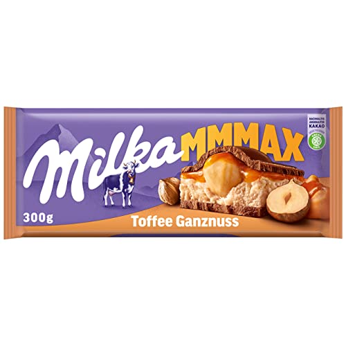 Milka Toffee Ganznuss 1 x 300g I Großtafel I Alpenmilch-Schokolade I mit Milchcréme-Füllung, Karamell und ganzen Haselnüssen I Milka Nuss-Schokolade aus 100% Alpenmilch I Tafelschokolade von Milka