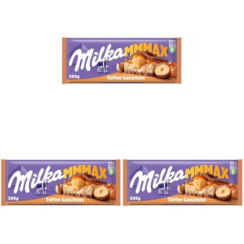 Milka Toffee Ganznuss 1 x 300g I Großtafel I Alpenmilch-Schokolade I mit Milchcréme-Füllung, Karamell und ganzen Haselnüssen I Milka Nuss-Schokolade aus 100% Alpenmilch I Tafelschokolade von Milka