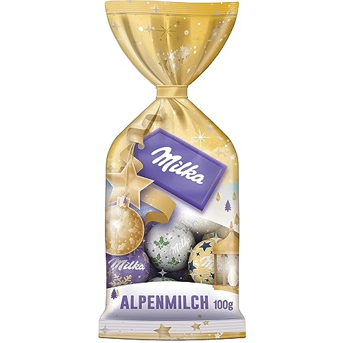 Milka Weihnachts-Kugeln Alpenmilch 1 x 100g I Design Edition I Weihnachtsschokolade Einzelpackung I Adventskalender Schokolade I Süßigkeiten zu Weihnachten aus 100% Alpenmilch Schokolade von Milka