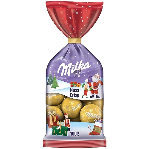 Milka Weihnachts-Kugeln Nuss-Crisp 1 x 100g I Weihnachtsschokolade Einzelpackung I Adventskalender Schokolade I Süßigkeiten zu Weihnachten aus 100% Alpenmilch Schokolade von Milka