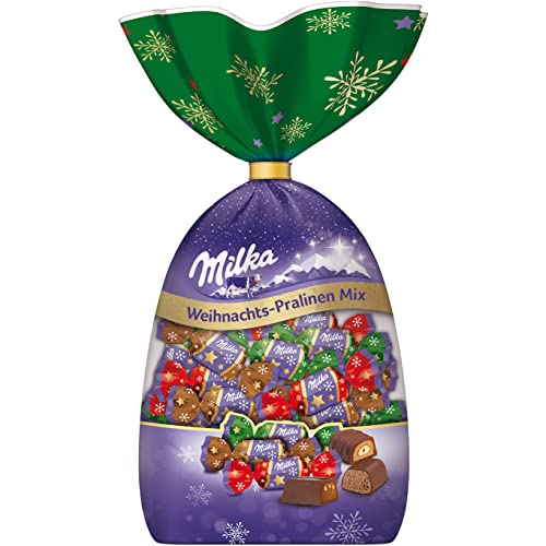 Milka Weihnachts-Pralinen Mix 1 x 180g I Weihnachtsschokolade Mischung Einzelpackung I Weihnachts-Geschenk Schokolade I Süßigkeiten zu Weihnachten aus 100% Alpenmilch Schokolade von Milka