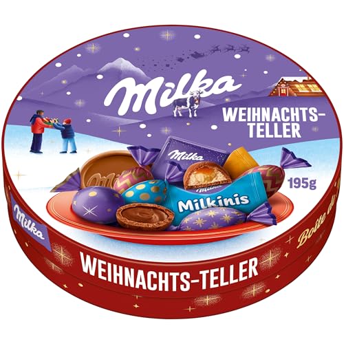 Milka Weihnachts-Teller 1 x 195g I Weihnachtsschokolade Mix Einzelpackung I Weihnachts-Geschenk Schokolade I Süßigkeiten zu Weihnachten aus 100% Alpenmilch Schokolade von Milka