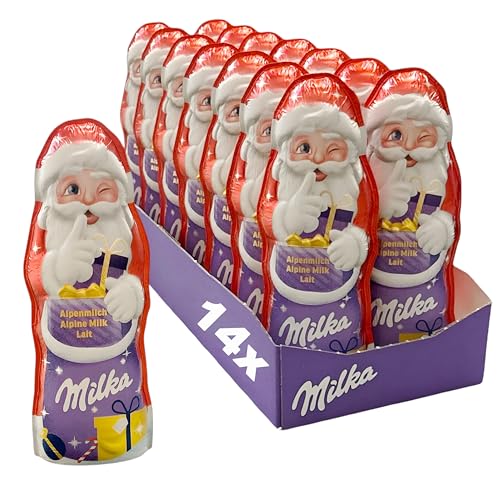 Milka Weihnachtsmann Alpenmilch 14 x 90g I Schoko Weihnachtsmann Großpackung I Weihnachtsschokolade aus 100% Alpenmilch von Milka