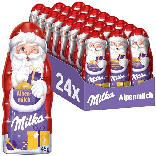 Milka Weihnachtsmann Alpenmilch 24 x 45g I Schoko Weihnachtsmann Großpackung I Weihnachtsschokolade aus 100% Alpenmilch von Milka