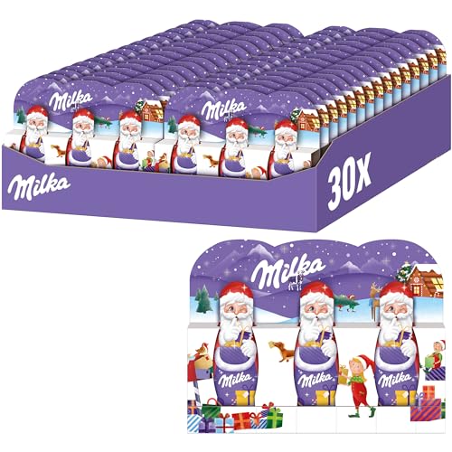 Milka Weihnachtsmann Alpenmilch 30er Pack 3 x 15g I Mini Schoko Weihnachtsmann Großpackung I Weihnachtsschokolade aus 100% Alpenmilch von Milka