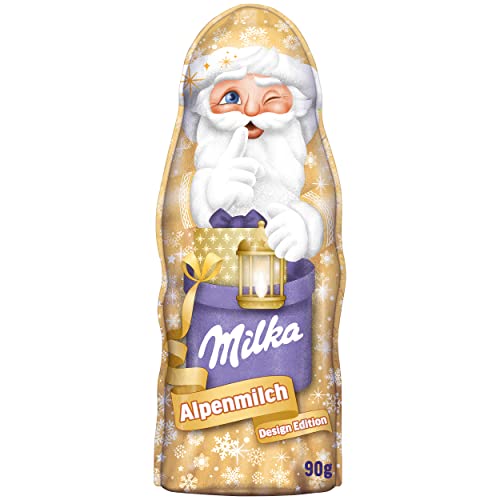 Milka Weihnachtsmann Alpenmilch Design Edition 1 x 90g I Schoko Weihnachtsmann I 3 verschiedene Designs I Weihnachtsschokolade aus 100% Alpenmilch von Milka