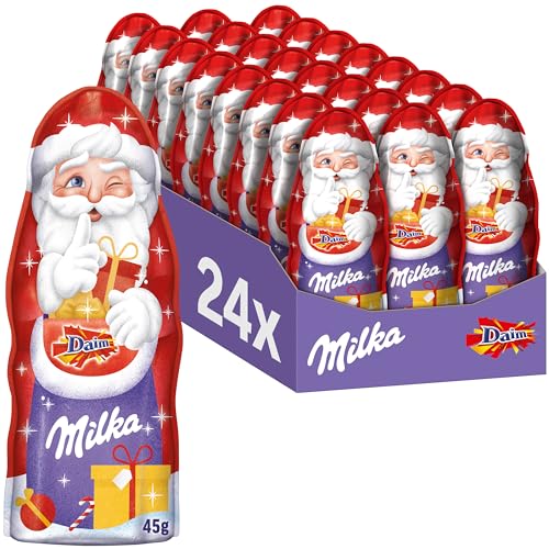 Milka Weihnachtsmann Daim 24 x 45g I Schoko Weihnachtsmann Großpackung I Weihnachtsschokolade aus 100% Alpenmilch mit Mandel-Karamell von Milka