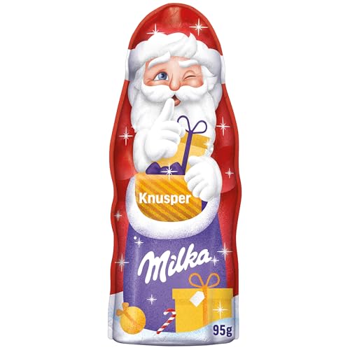 Milka Weihnachtsmann Knusper 1 x 95g I Schoko Weihnachtsmann I Weihnachtsschokolade aus 100% Alpenmilch mit Getreide-Crisps von Milka